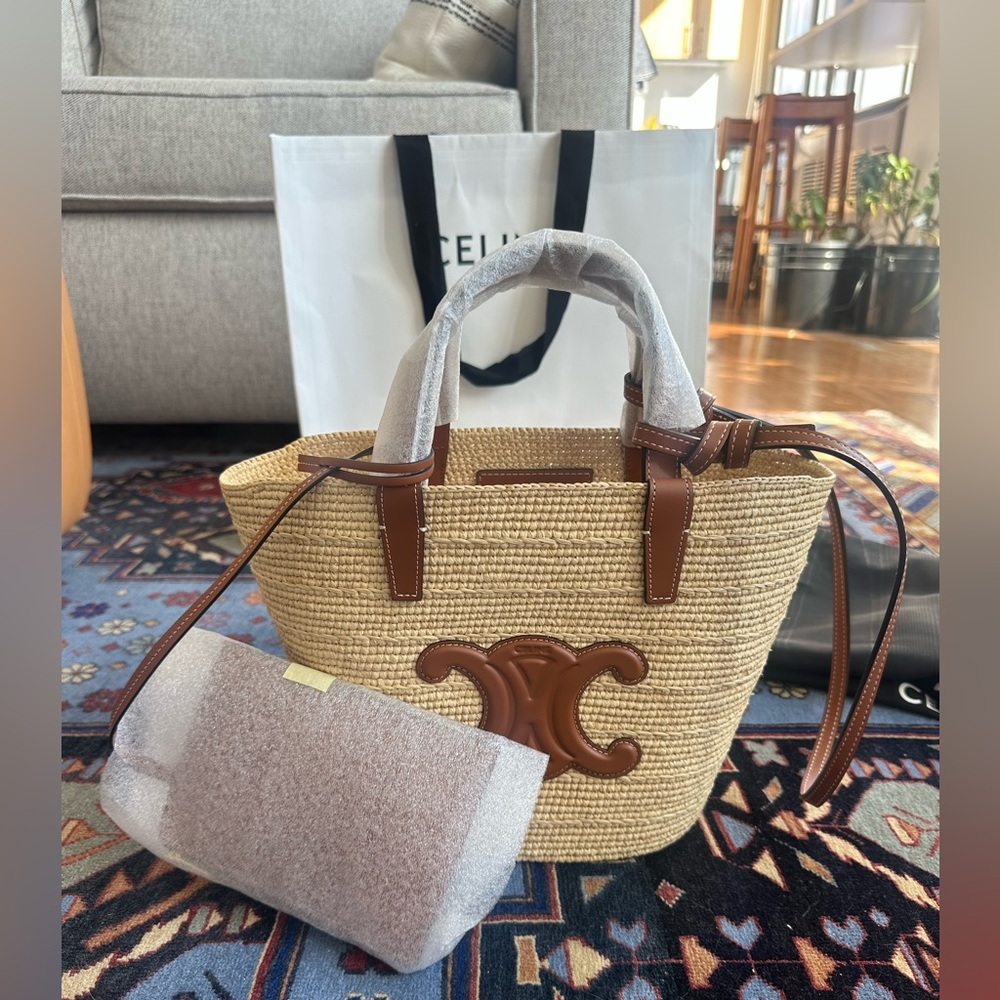 Celine TEEN SUPPLE CELINE CLASSIC PANIER IN RAFFIA AND CALFSKIN - Picture 7 of 11